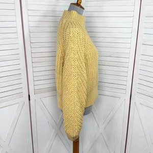 H&M Chunky Knit Funnel‎ Neck Barrel Sleeve Crop Sweater Yellow Medium thumbnail 3