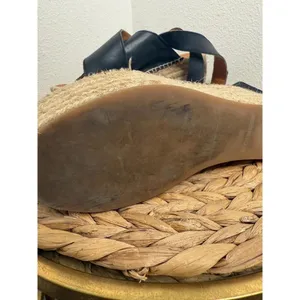 Alohas Sandals Vegas Platform Espadrilles Sandal Black Wedge Leather Jute Strap thumbnail 9