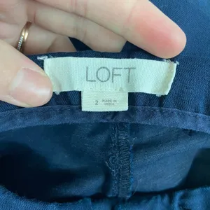 LOFT women's navy blue seamed cotton linen wide leg casual high waisted pants 2‎ thumbnail 6