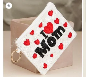 I Love Mom Beaded Pouch White thumbnail 1
