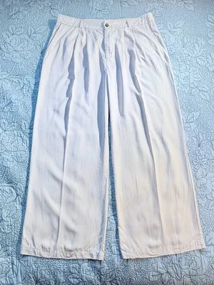 💥Reformation Mason Pleated Pants Ivory Tencel High Rise Wide Leg Sz 18🧡 thumbnail 3