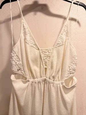 Anthropologie Daily Practice Cream Terry Lace Panel Midi Dress Side Slit Size M thumbnail 3