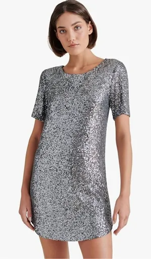 Steve Madden silver sequin L mini festive Marcella Dress thumbnail 1
