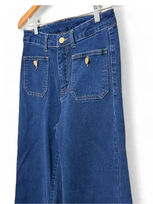PWEST Women’s Dark Wash High Rise Wide Leg Flare Jeans Size M thumbnail 9