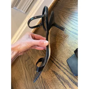 Nordstrom Black Square Toe Leather Kitren Heel Sandal Sz 10 NEW thumbnail 3