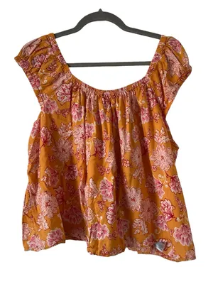 Old Navy Yellow Floral Tie Back Flutter Sleeve Boho Peasant Top XL thumbnail 3