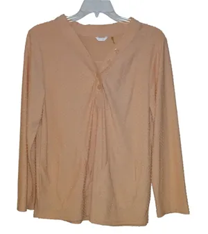 Kaktus Women XL Peach Clip Dot Henley Long Sleeve Blouse Textured Top thumbnail 1