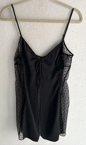 Y2K Victoria’s Secret Silk + Sheer Lace Split front Cami Top Black Large thumbnail 1