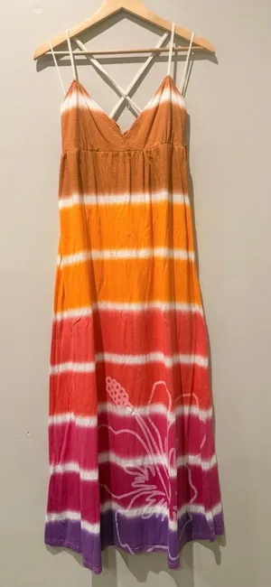 Tropical Maxi Dress Hawaiian Beach Resort Vacation Colorful Floral Casual Hippie Pink Size M thumbnail 1