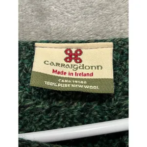 Vintage Irish 100% Wool Cardigan Green Cable Knit Button Front Sweater Medium thumbnail 5