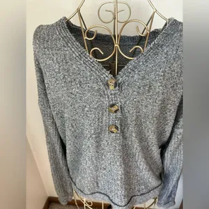 American Eagle Soft & Sexy Plush Henley Crop Top Gray Size XS/S thumbnail 3