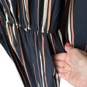 Jumpsuit Striped Ladies Size Medium Striped Elastic Waistband Pockets Navy Blue‎ thumbnail 5