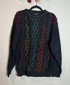 Vintage colorful textured patterned grandpa sweater thumbnail 1