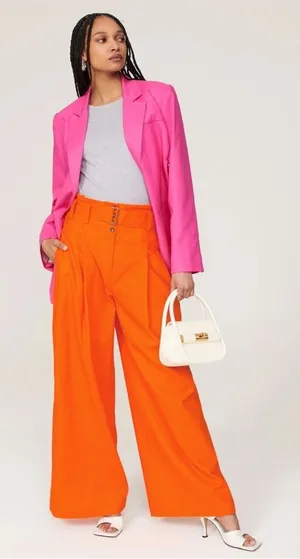 Eudon Choi Belted Wide Leg‎ Pants Bright Orange Linen Blend High Rise Women’s 2 thumbnail 1