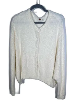 Free People One Womens Ivory Fuzzy Soft Cardigan Sweater Small Oversized Slouchy thumbnail 1