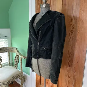 Blanc Noir BNCI Faux Leather Asymmetrical Zip Sleeve Moto Jacket Sz L 💚🎀 thumbnail 4