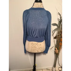 FP Movement Free People Womens XS Blue Space Dye‎ Puff Sleeve Cropped Top thumbnail 2