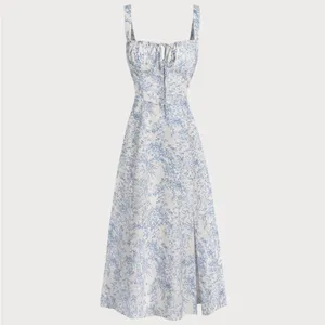 Rihoas Blue Floral Ruched Slip Midi Dress thumbnail 7