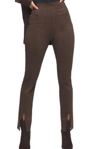 Good American Chocolate Brown Faux Suede Pant Size 8 Boss Split Hem Straight Leg thumbnail 1