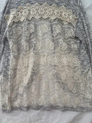 Miss Me 90’s Y2K Gray and Cream Textured Lace Knit Cardigan thumbnail 6