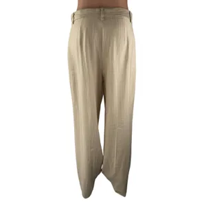 Mango MNG Women's Beige Striped Pleated High Rise Wide Leg Trouser Dress Pants 6 thumbnail 2