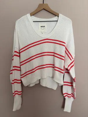 NWT Aerie Beyond Cropped Sweater White Stripes thumbnail 2