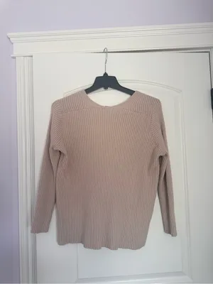 Poof! Ribbed V-Neck Sweater in Blush Taupe thumbnail 2