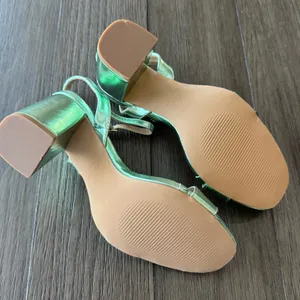 Lulu's Metallic Green Block Heel Sandals thumbnail 4