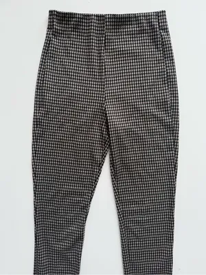 Zara Houndstooth Black/Tan High Rise Skinny Trousers Size Large thumbnail 2