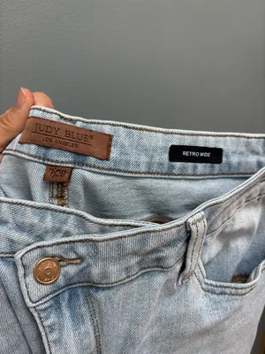 Judy Blue High Waist Retro Wide Leg Criss Cross Mild Destroy Jeans Blue 7/28 thumbnail 8