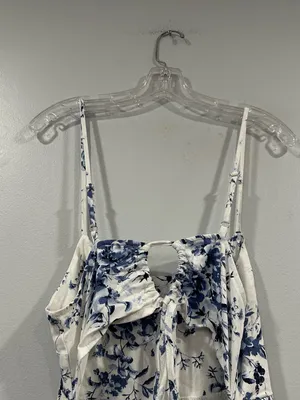 Lulus Mykonos Mood Ivory Floral Print Tie-Strap Tiered Midi Dress S/M? thumbnail 6