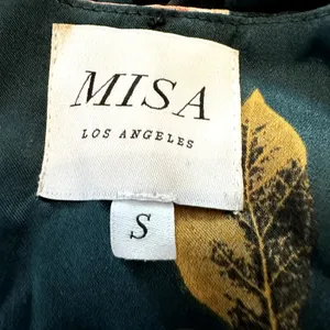 Misa Santana Midi Dress Wrap Crepe Chiffon Long Sleeve Ruffle Floral Green S thumbnail 3