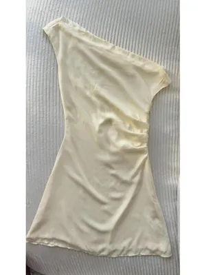 Glassons butter yellow One Shoulder Ruched Mini Dress Size 8 Draped Party thumbnail 3