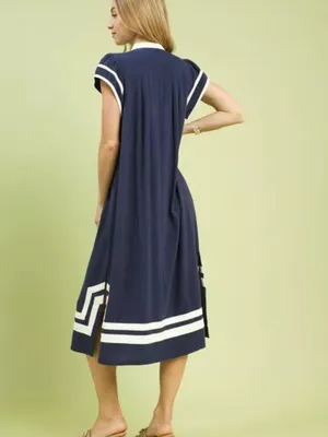 Umgee Linen Cotton‎ Contrast Neckline Midi Dress thumbnail 3