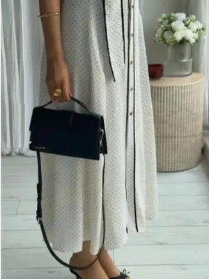ZARA Cream Maxi Shirt Dress with Black Contrast Trim thumbnail 8