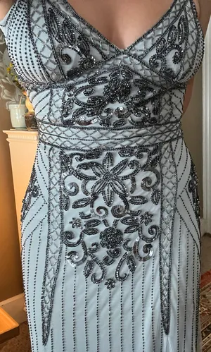 David's Bridal Blue Beaded Prom Dress thumbnail 8