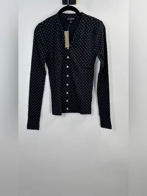 J.Crew Lightweight rib high V-neck cardigan top in dot print thumbnail 5