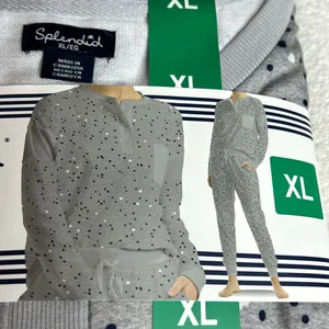 Splendid 2 Piece Pajama Set Loungewear gray pika heart Joggers Crew. SZ XL.NWT thumbnail 2