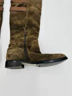 Nine West Taupe Brown Suede Tumble Tall Riding Boots Sz 9 Double Buckle thumbnail 7