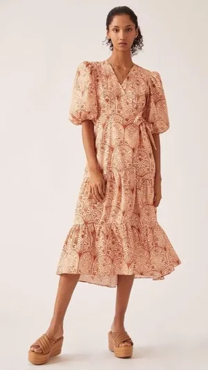 NWT!! Anthropologie HUTCH V-Neck Tiered Wrap Dress Geometric Blockprint Large thumbnail 1