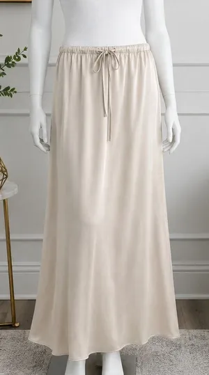 Song of Style Womens Midi Skirt Beige Satin Elastic Drawstring Waist XL thumbnail 1