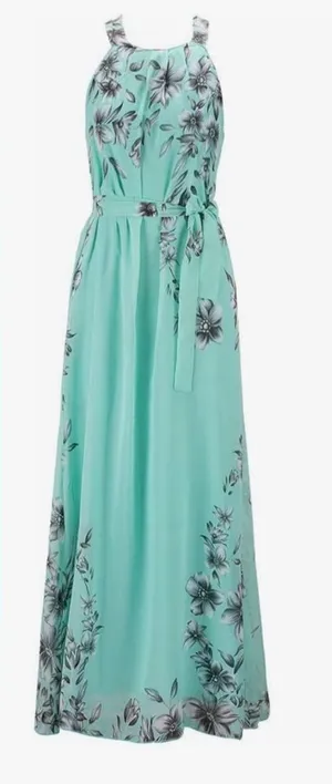 Floral Halter Maxi Dress - Teal, Size M thumbnail 1