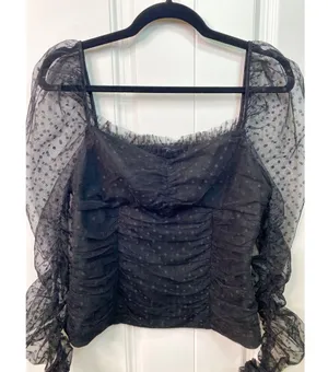VICI Benefit Polka Dot Ruched Gathered Sleeve Mesh Tulle Top by Free the Roses thumbnail 19