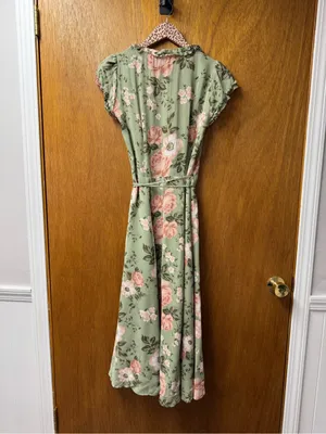 Reformation Gwenyth Dress Athena Short Sleeve Wrap Midi Floral Green Small thumbnail 9