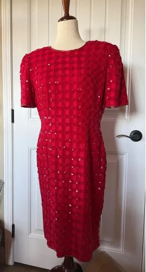 Nipon Night Red Sequin Checkered Sheath Cocktail‎ Dress Size 10 thumbnail 1