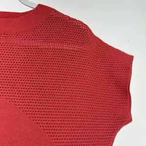 Vila Milano Women Rust Red‎ Pointelle Mixed Knit Cap Sleeve Sweater Top Small thumbnail 6