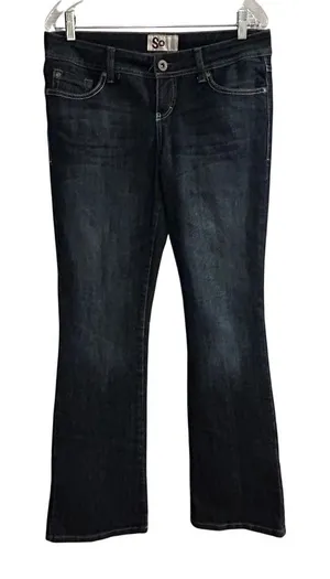 SO Jeans Women Dark‎ Wash Bootcut Stretch Denim Pants Size 11 thumbnail 1