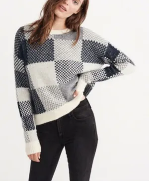 Abercrombie & Fitch Women's‎ Plaid Crew Mohair Sweater Size Medium thumbnail 1