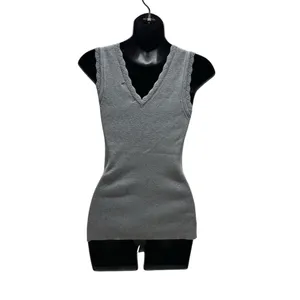 Catherine Malandrino Grey Ribbed Knit Scalloped V-Neck Tank Top thumbnail 4