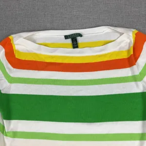 Lauren Ralph Lauren T-Shirt Womens XL Multicolor Boat Neck 3/4 Sleeve Striped thumbnail 3